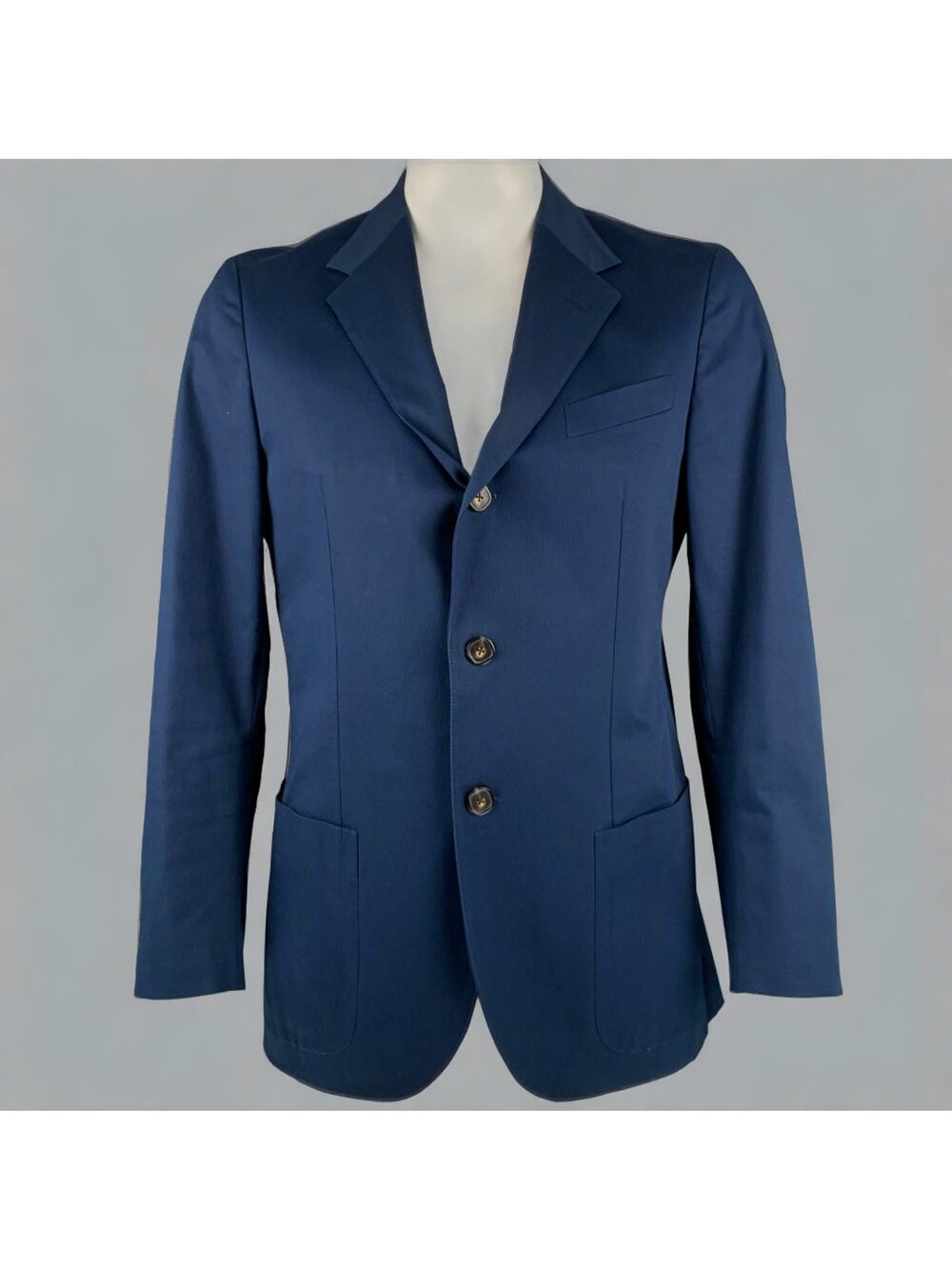 FACONNABLE Size L Navy Cotton Blend Single Breasted Notch Lapel Sport Coat